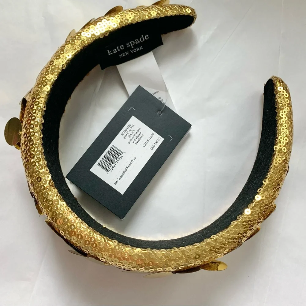 NEW Kate Spade Gold Lamé Sequin Embellished Headband O/S NWT